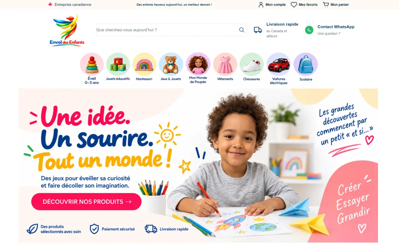 L’Envol des Enfants, boutique en ligne conçue sur mesure
